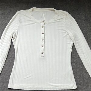 Anthropologie Cream Ribbed Button Down Polo Top
